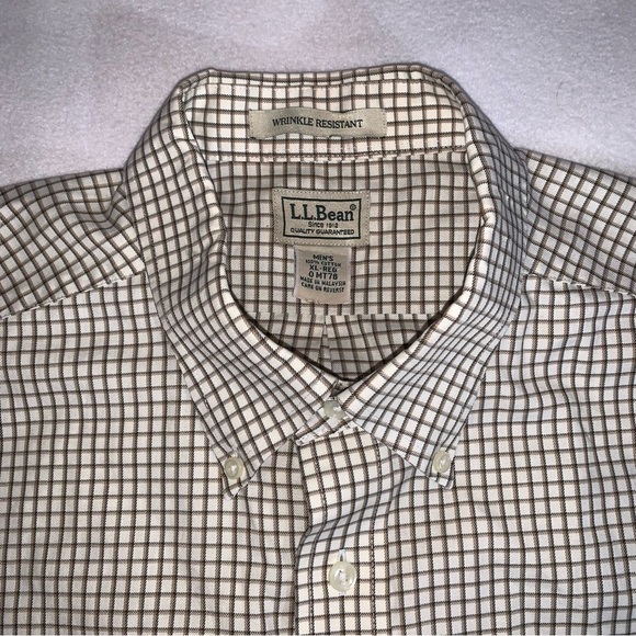 LL Bean Wrinkle Resistant Check Plaid Shirt Men’s XL White Brown Button Down - Picture 2 of 7